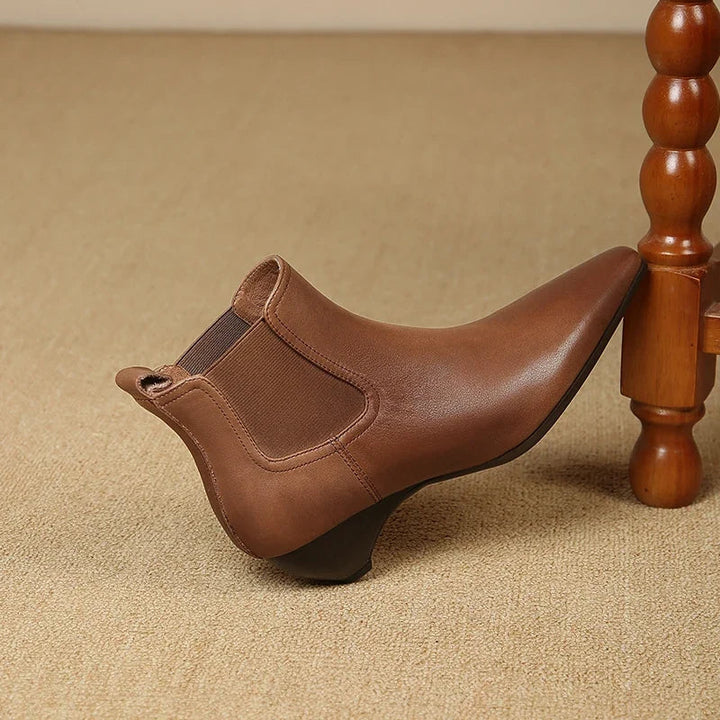 Kinsley - Genuine Leather Curved Heel Boots