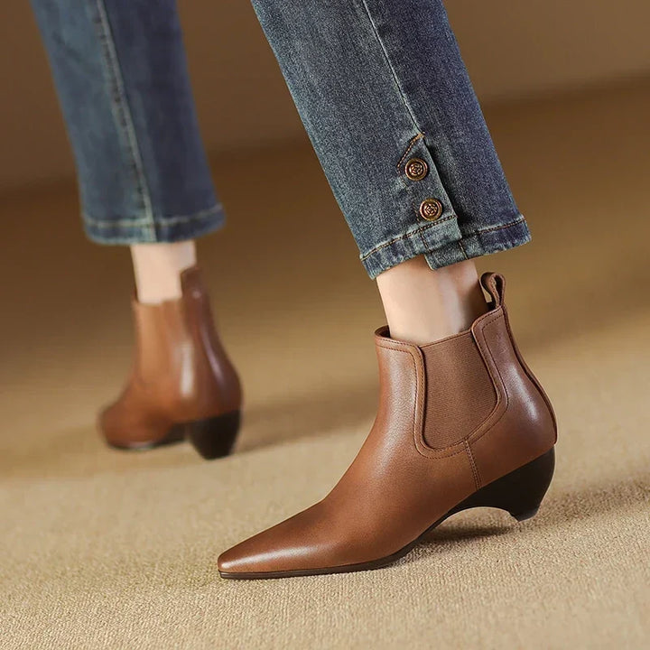 Kinsley - Genuine Leather Curved Heel Boots