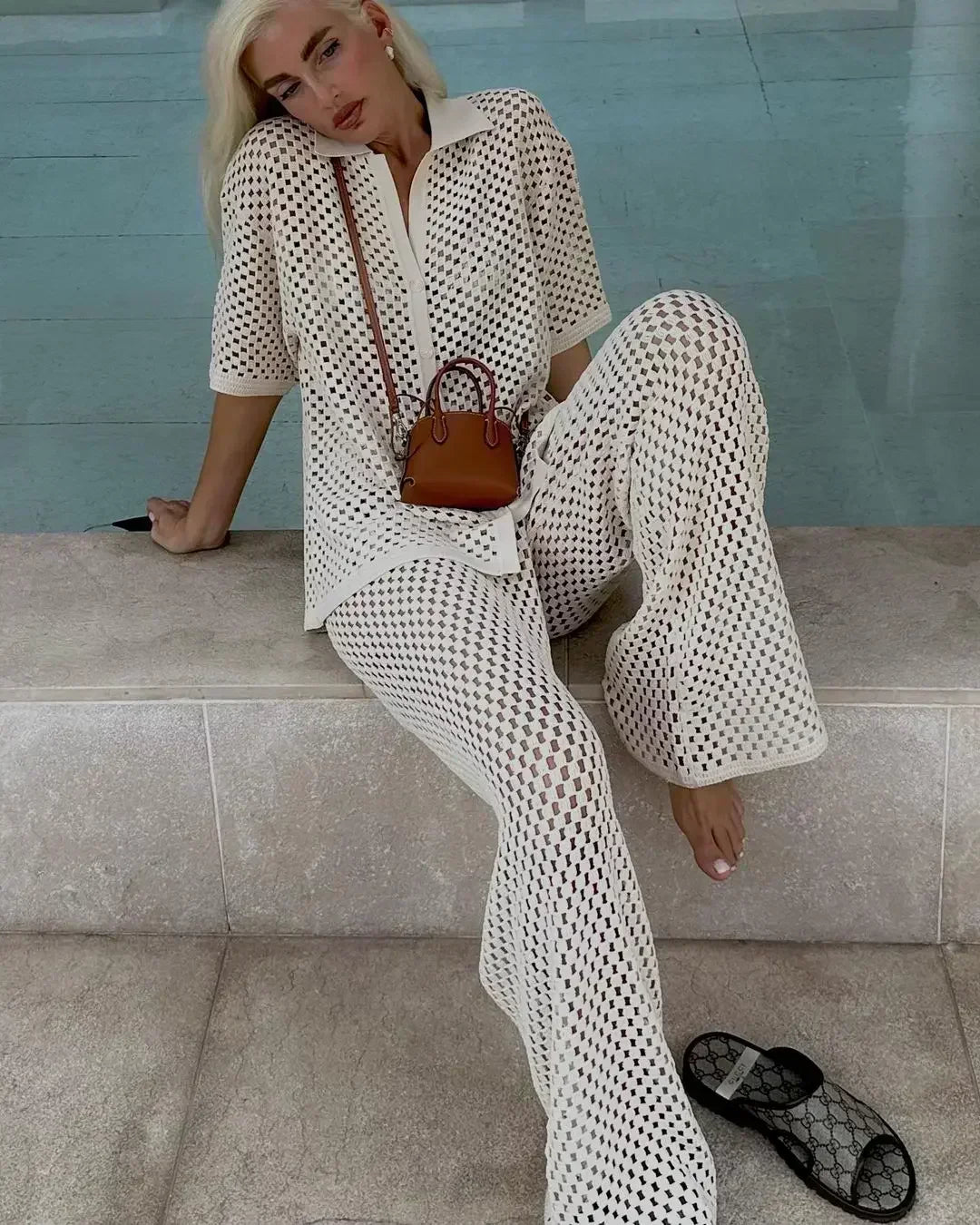 Madelyn - Striped Knit Kimono & Pants Set