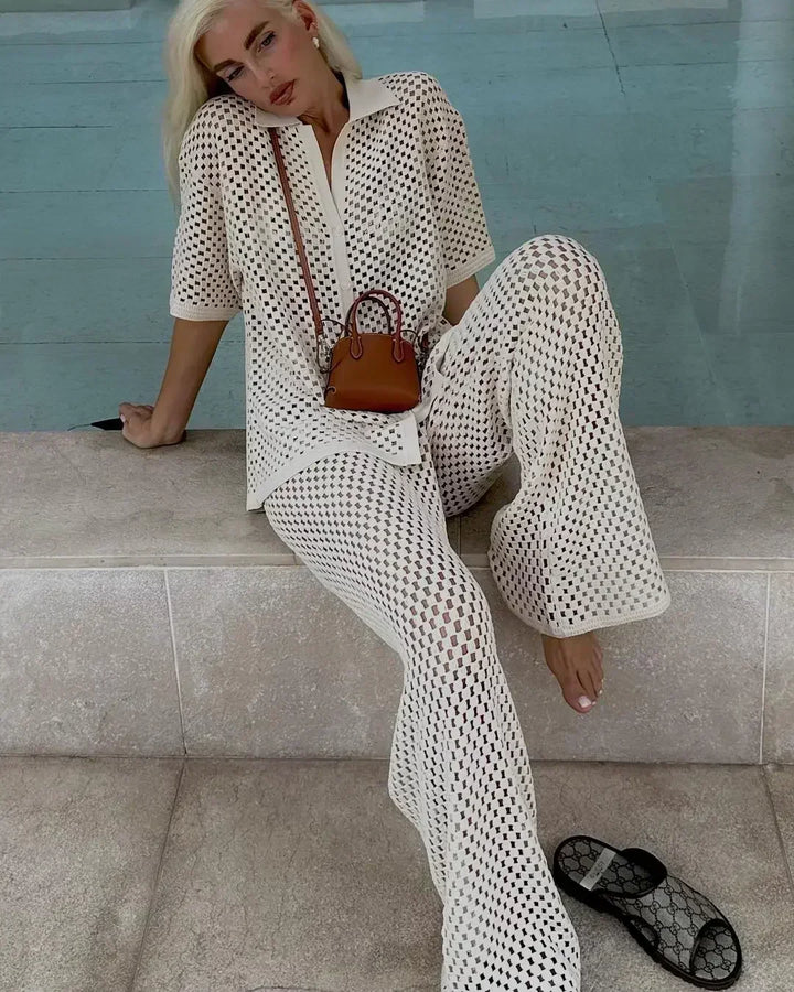 Madelyn - Striped Knit Kimono & Pants Set