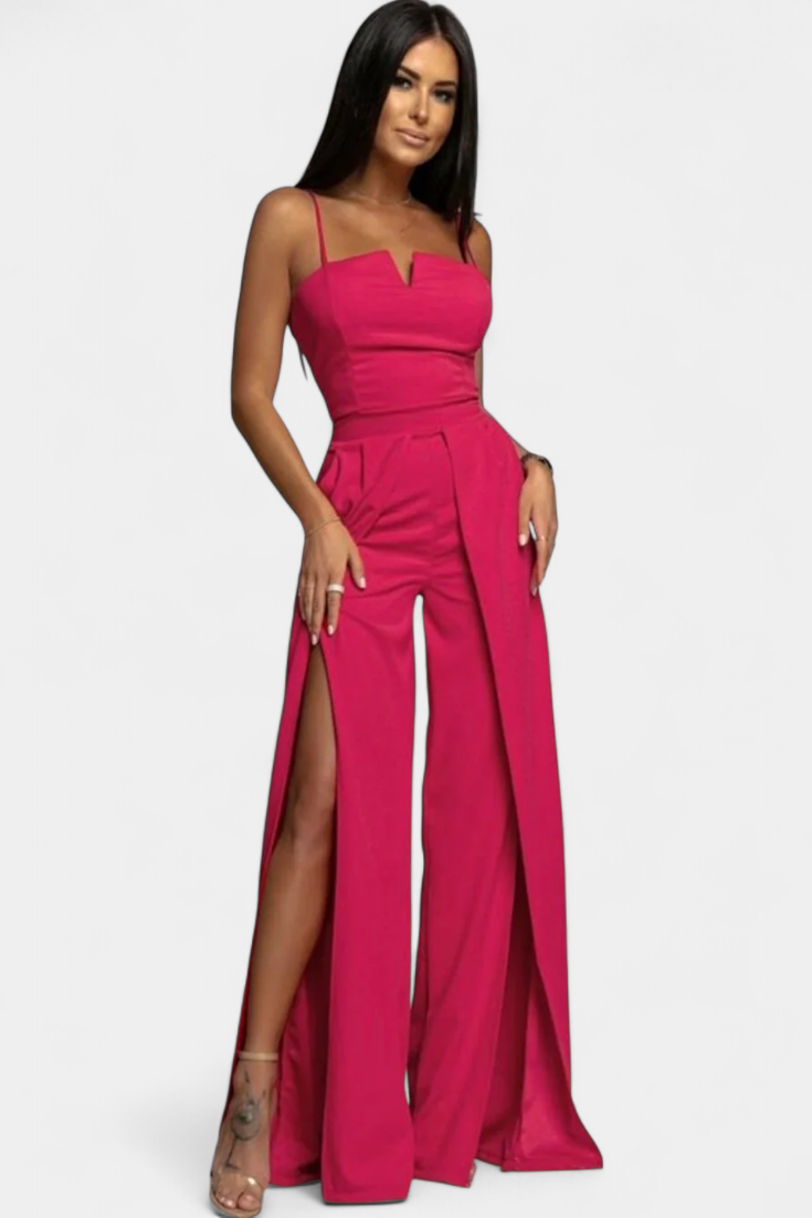 Adalia - Spaghetti Strap Slit Jumpsuit