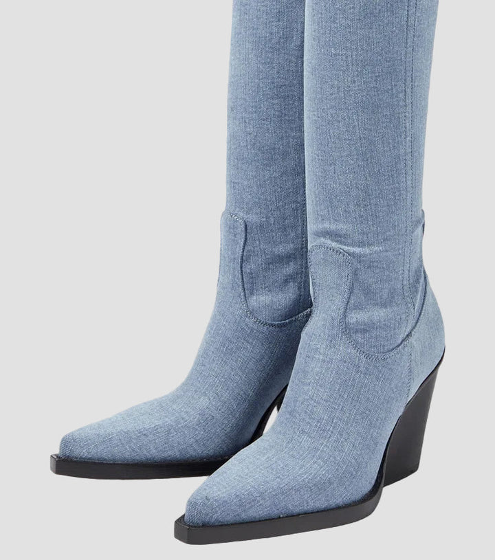 Yasmin - Faux Leather Over-the-Knee Heeled Boots