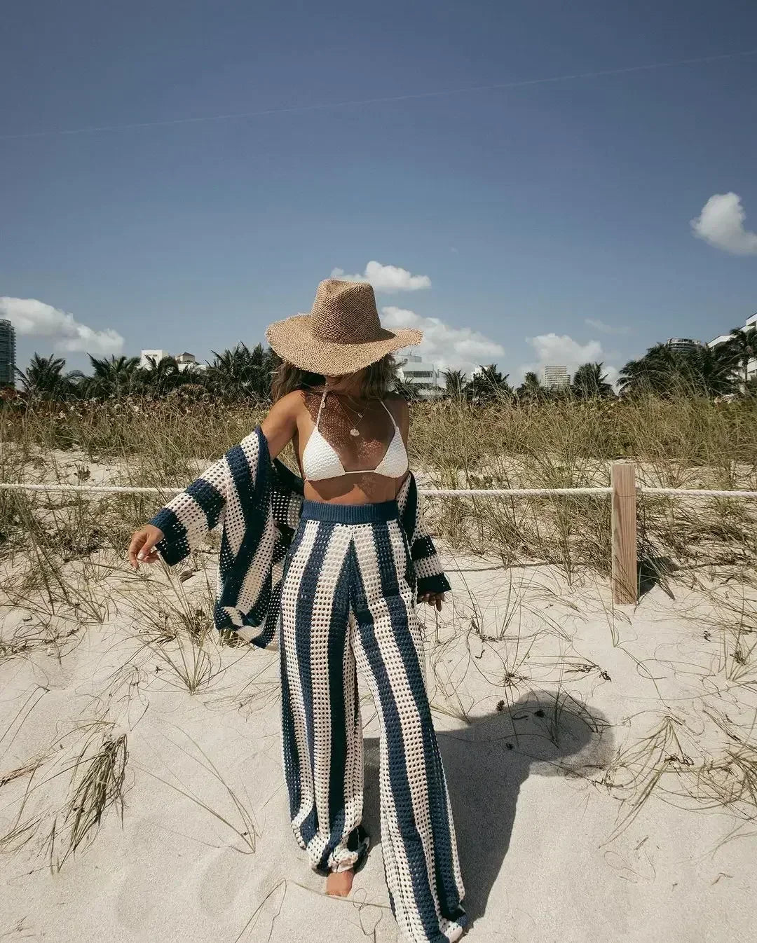 Madelyn - Striped Knit Kimono & Pants Set