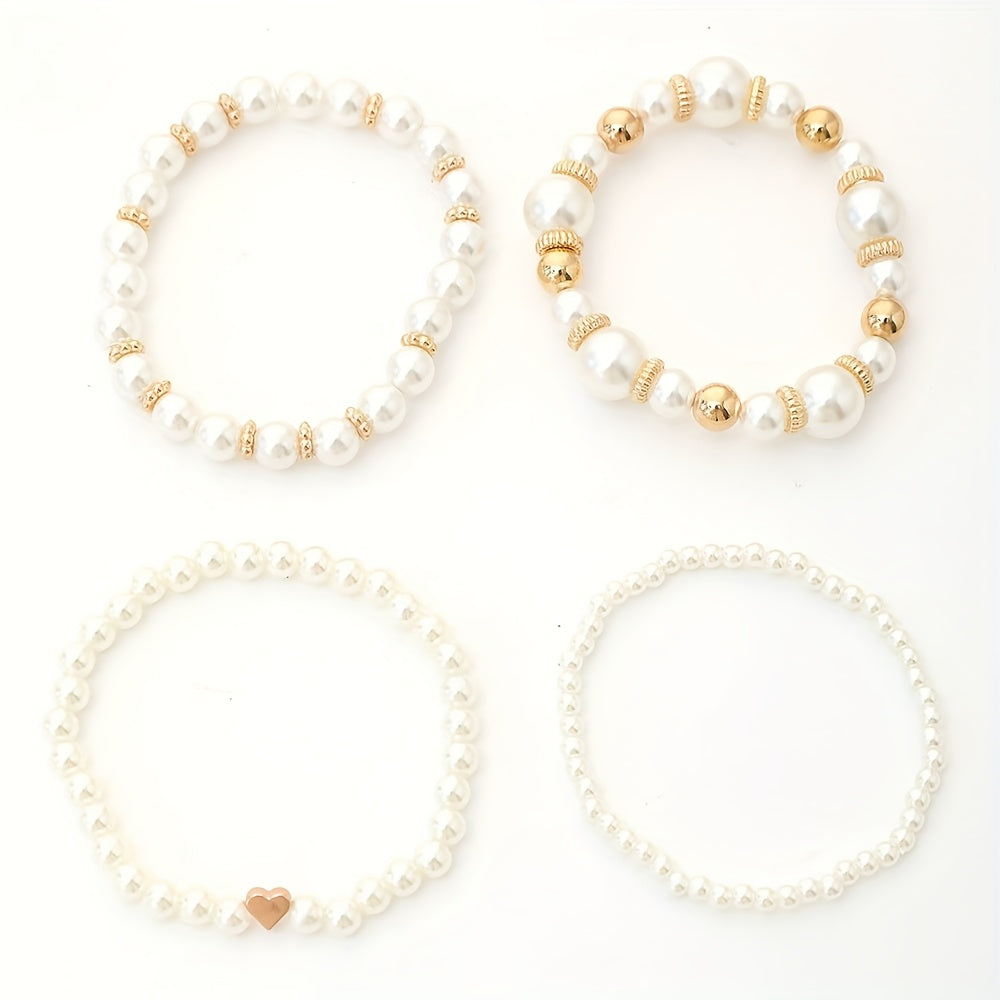 Annette - Pearl Heart Bracelet Set