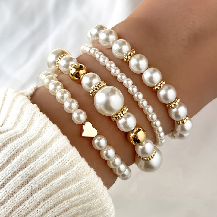 Annette - Pearl Heart Bracelet Set
