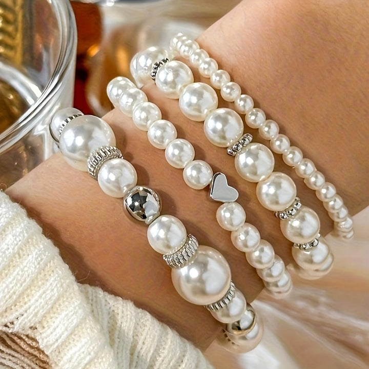 Annette - Pearl Heart Bracelet Set
