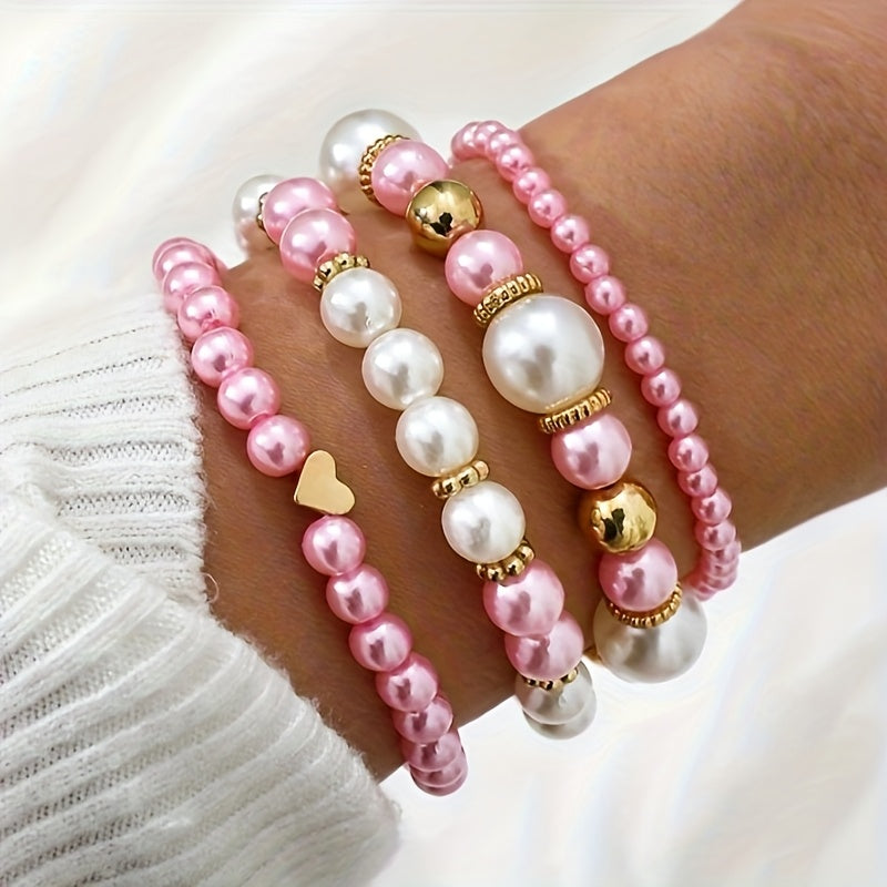 Annette - Pearl Heart Bracelet Set