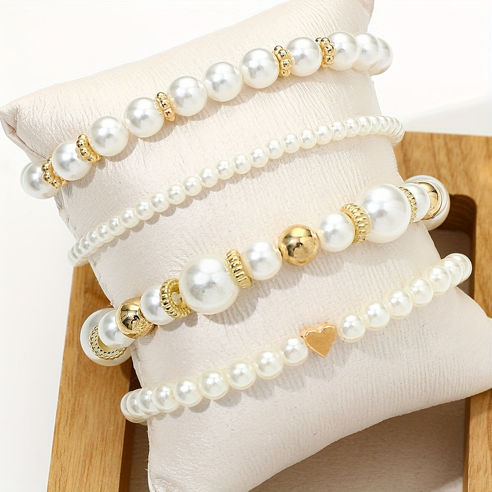 Annette - Pearl Heart Bracelet Set