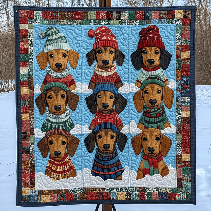 Santa Dachshund Art Quilt Wall Hanging