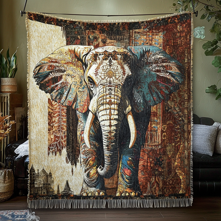 Savanna Guardian Elephant Woven Throw