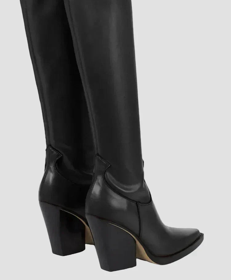 Yasmin - Faux Leather Over-the-Knee Heeled Boots