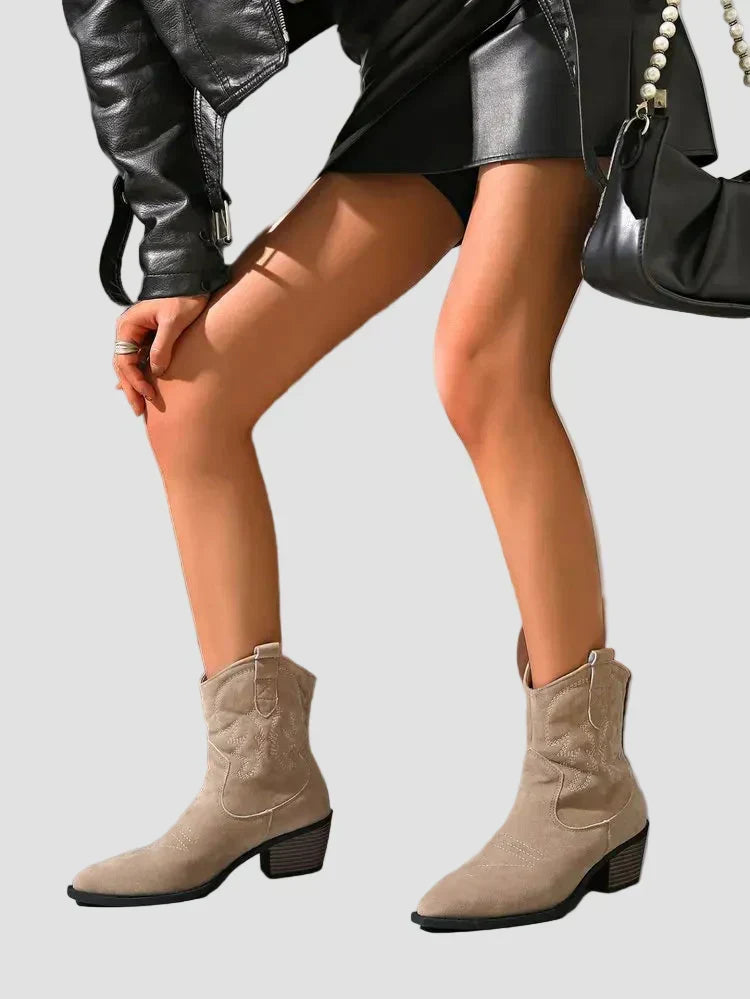 Kelsey - Embroidered Western Ankle Boots