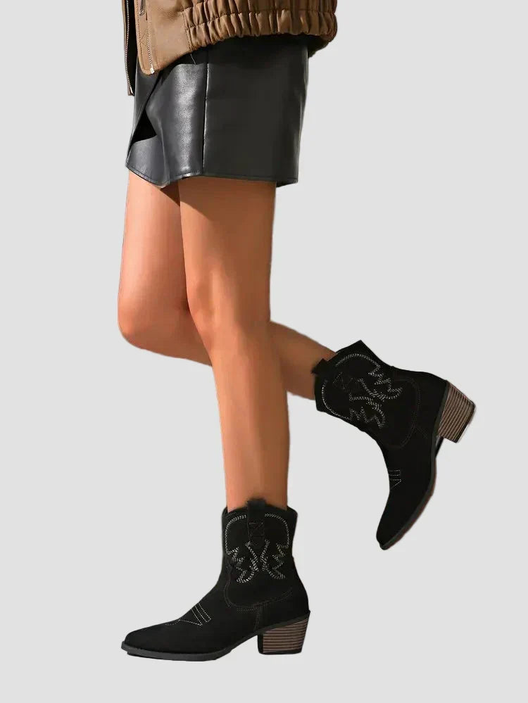 Kelsey - Embroidered Western Ankle Boots