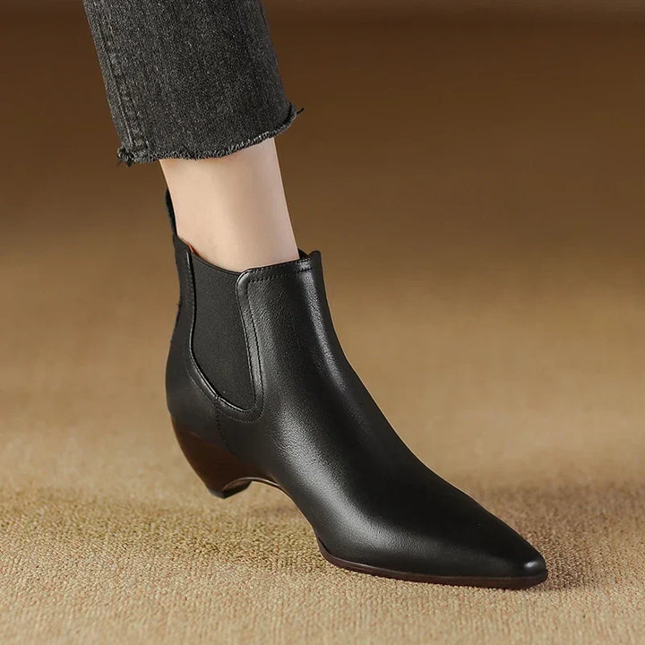 Kinsley - Genuine Leather Curved Heel Boots