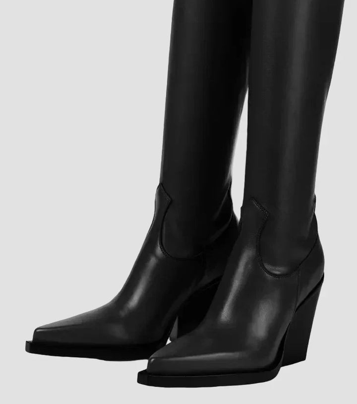 Yasmin - Faux Leather Over-the-Knee Heeled Boots