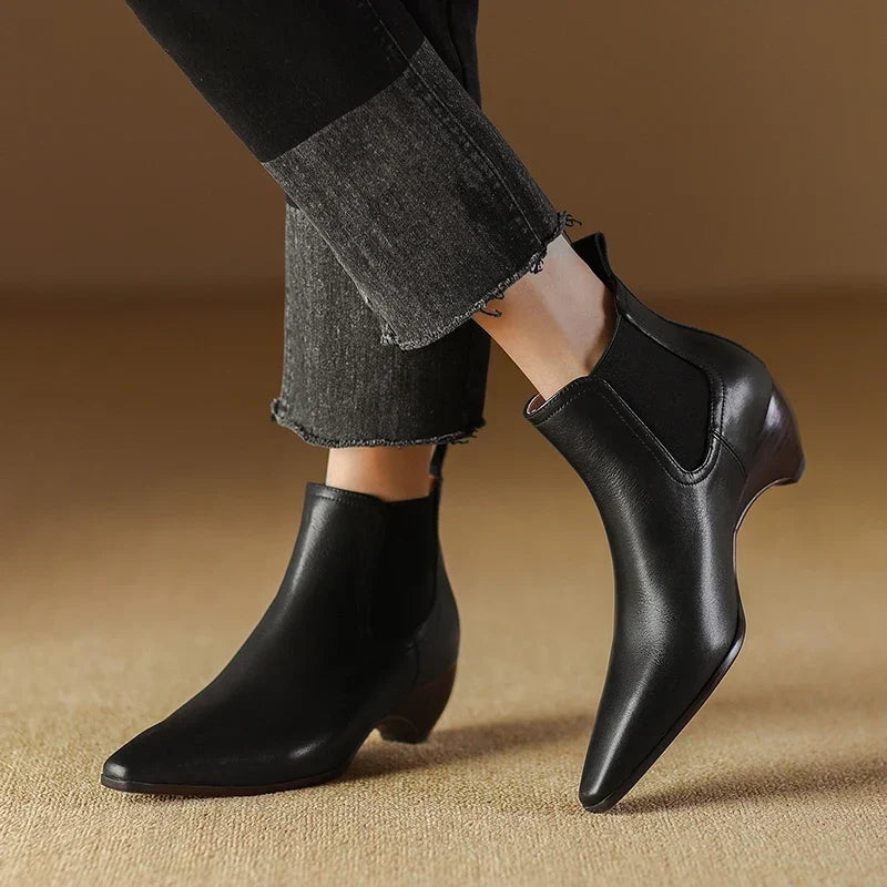 Kinsley - Genuine Leather Curved Heel Boots