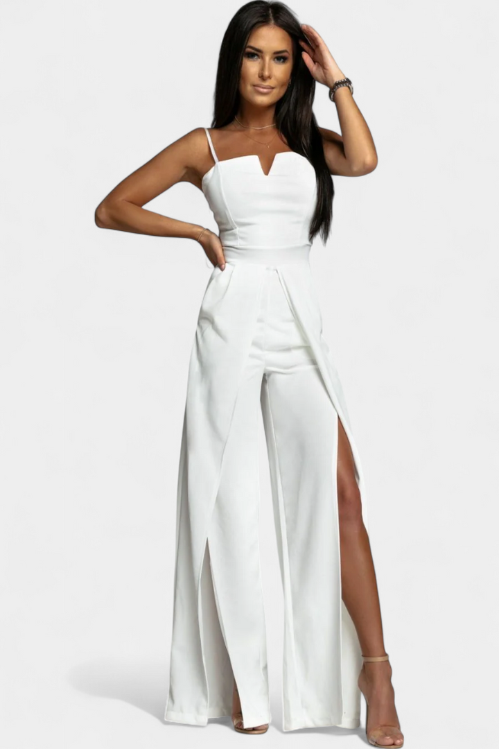 Adalia - Spaghetti Strap Slit Jumpsuit