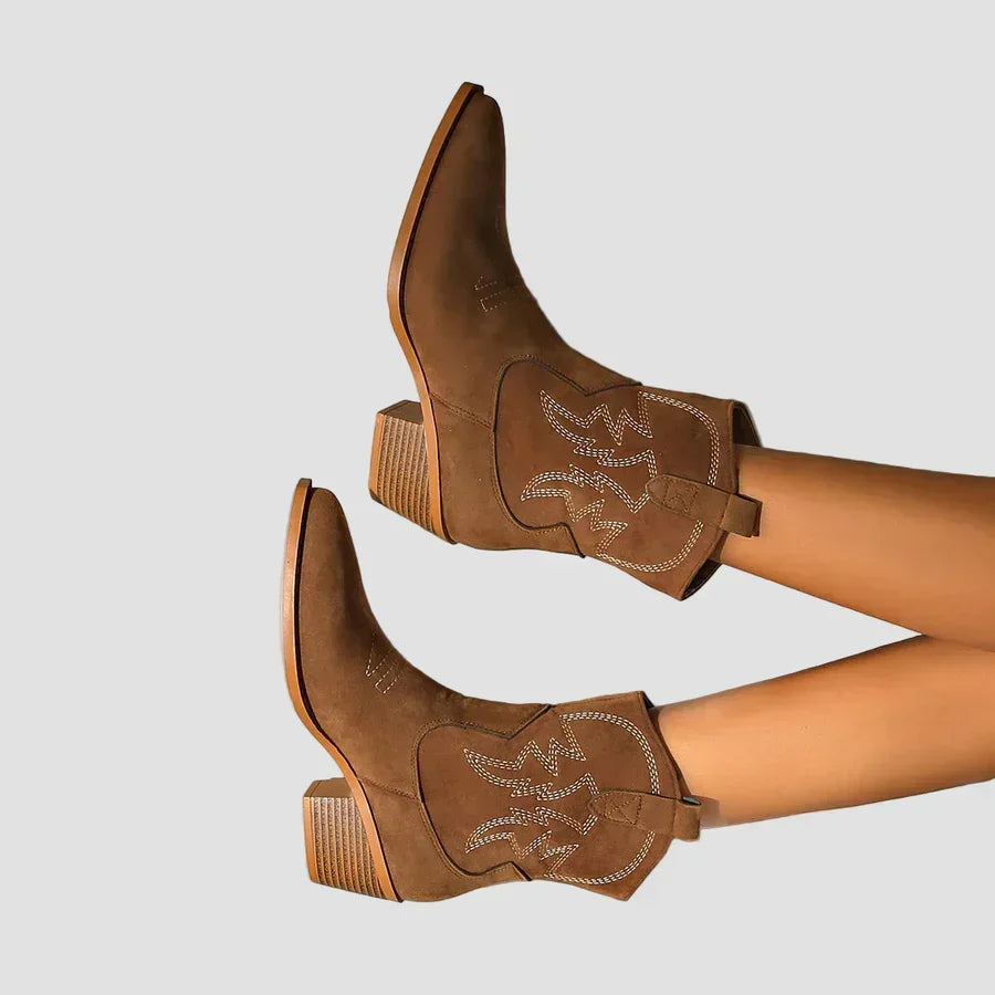 Kelsey - Embroidered Western Ankle Boots