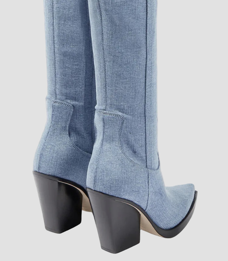 Yasmin - Faux Leather Over-the-Knee Heeled Boots