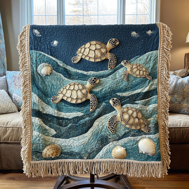 Sea Serenity Turtle Woven Blanket