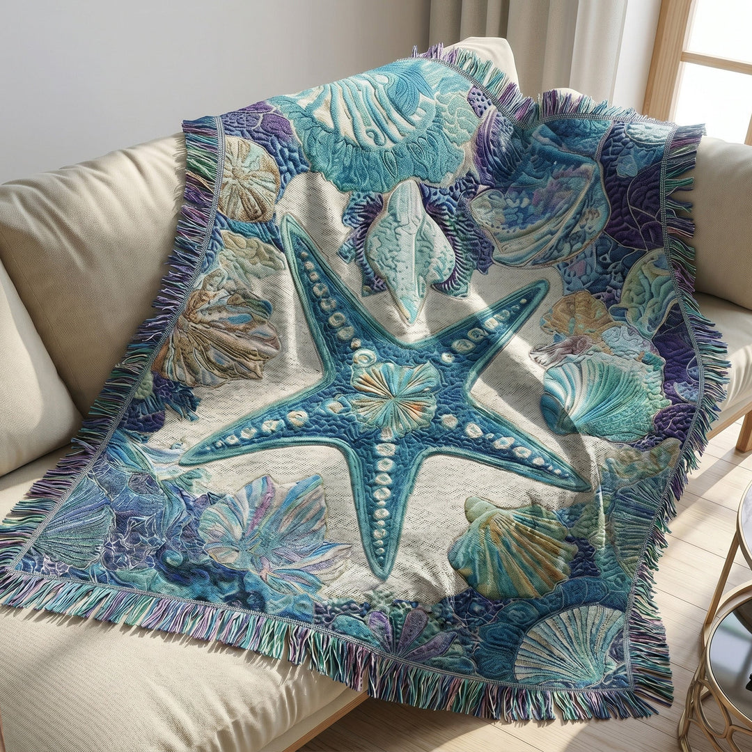 Seashell Symphony Woven Blanket