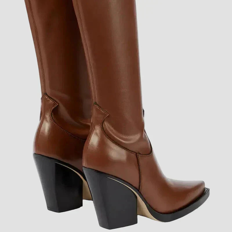 Yasmin - Faux Leather Over-the-Knee Heeled Boots