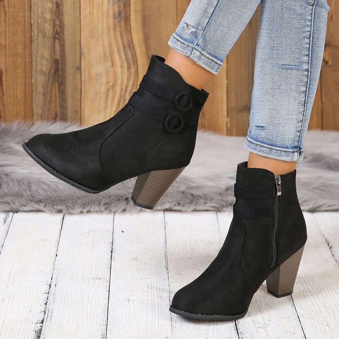 Lorna - Suede Double Strap Ankle Boots