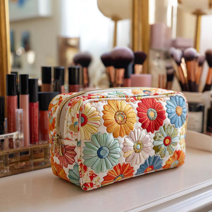 Bright Petals Quilted Makeup Bag