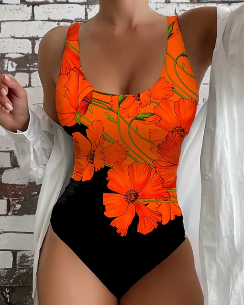 Garnet - Orange Floral One-Piece Swimsuit