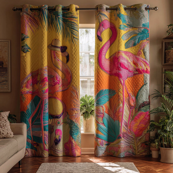 Sunny Flamingo Quilted Curtains
