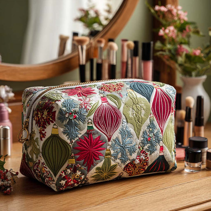 Festive Ornaments Quilted Makeup Bag
