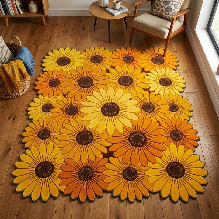 Sunflower Field Custom Shaped Rug