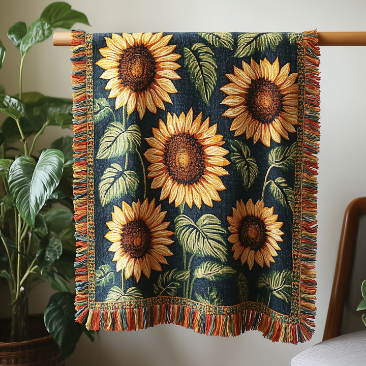 Sunny Serenity Sunflower Woven Blanket