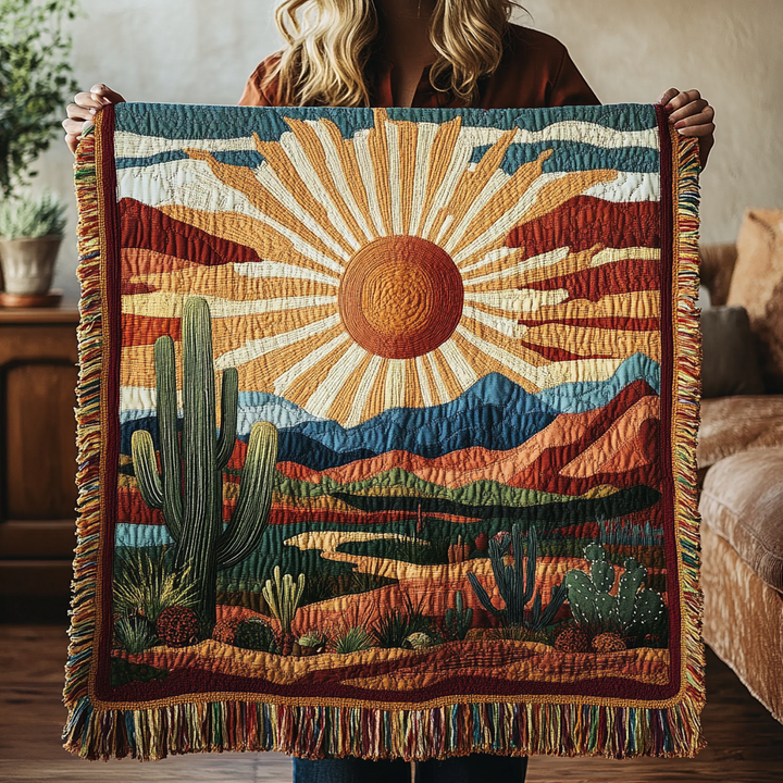Sunset Trails Cactus Woven Blanket