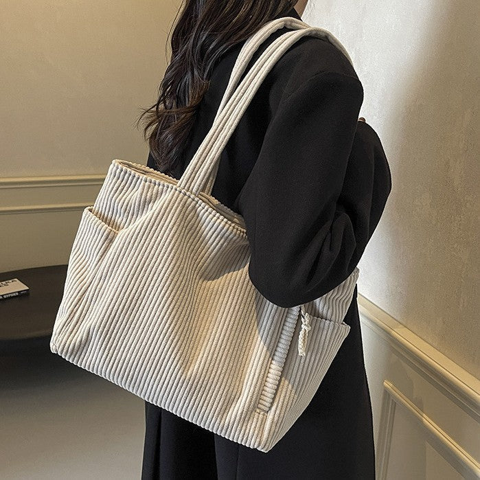 Genevra - Ribbed Shoulder Bag with Drawstring Detail