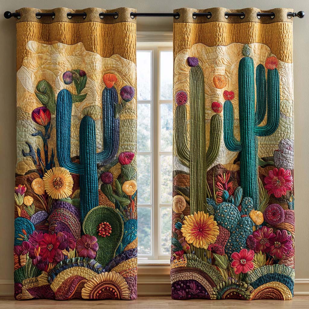 Emerald Striped Cactus Quilted Curtains