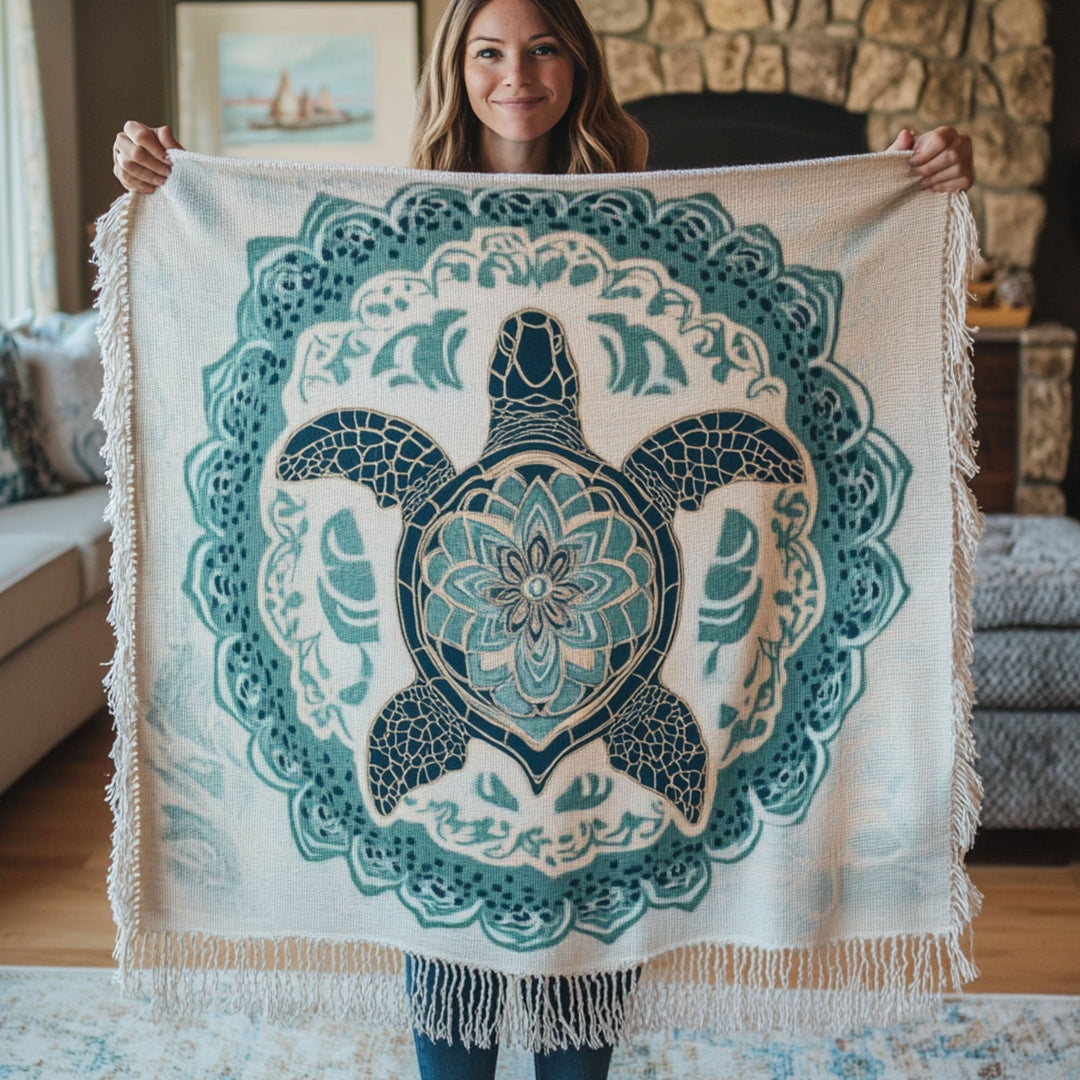Calm Tide Sea Turtle Woven Blanket