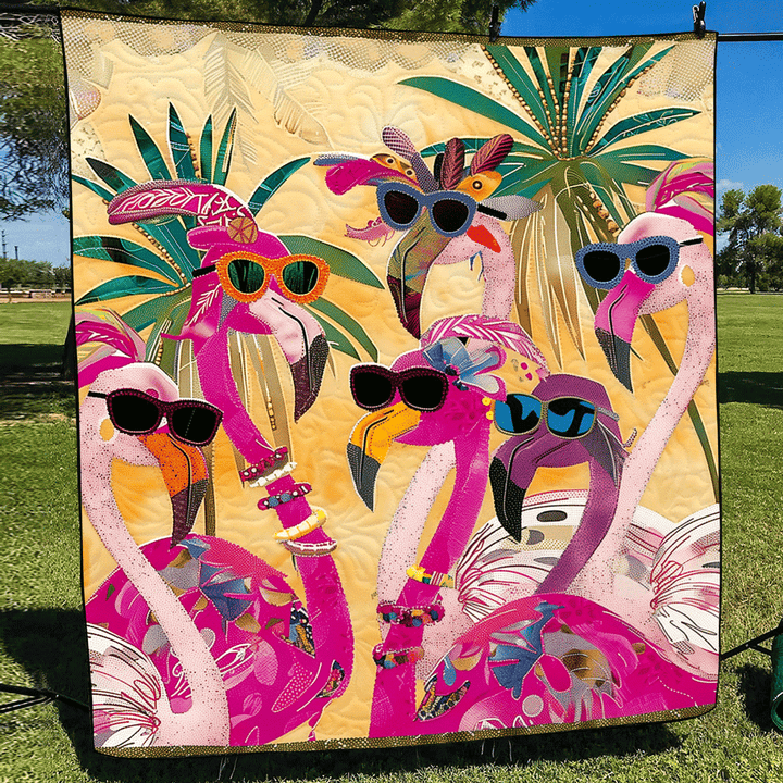 Tropical Oasis Flamingo Quilted Blanket
