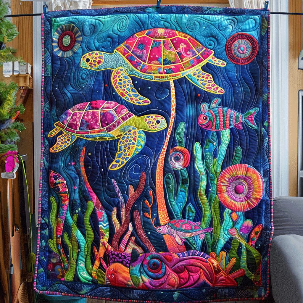 Turtle Oasis Quilted Blanket