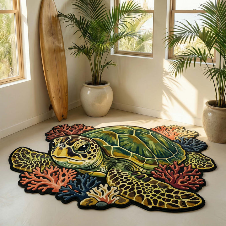 Vibrant Turtle Custom Shaped Rug