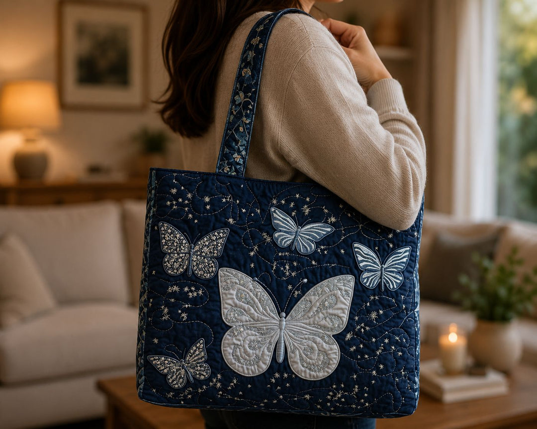 Bolso Tote Acolchado - Mariposa Plateada