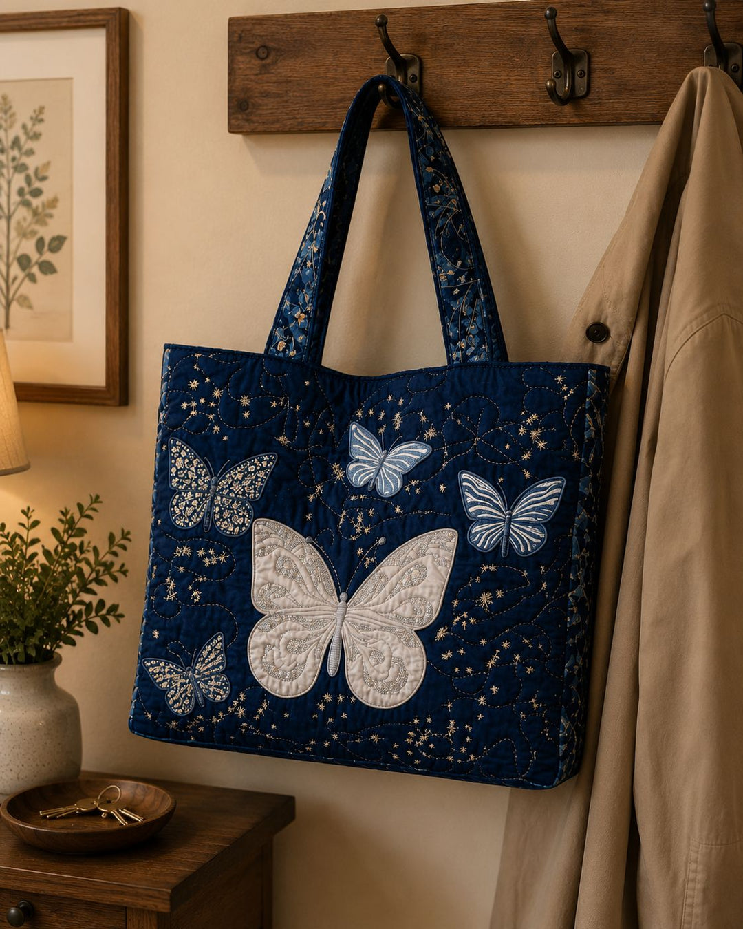 Bolso Tote Acolchado - Mariposa Plateada