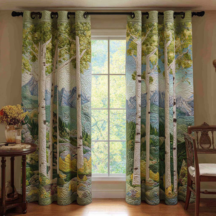 Birch Path and Wildflowers Quilted Curtains