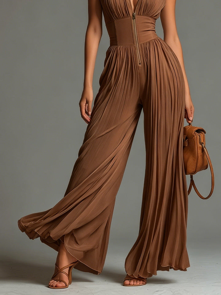 Aubriana - Brown Wide-Leg Jumpsuit