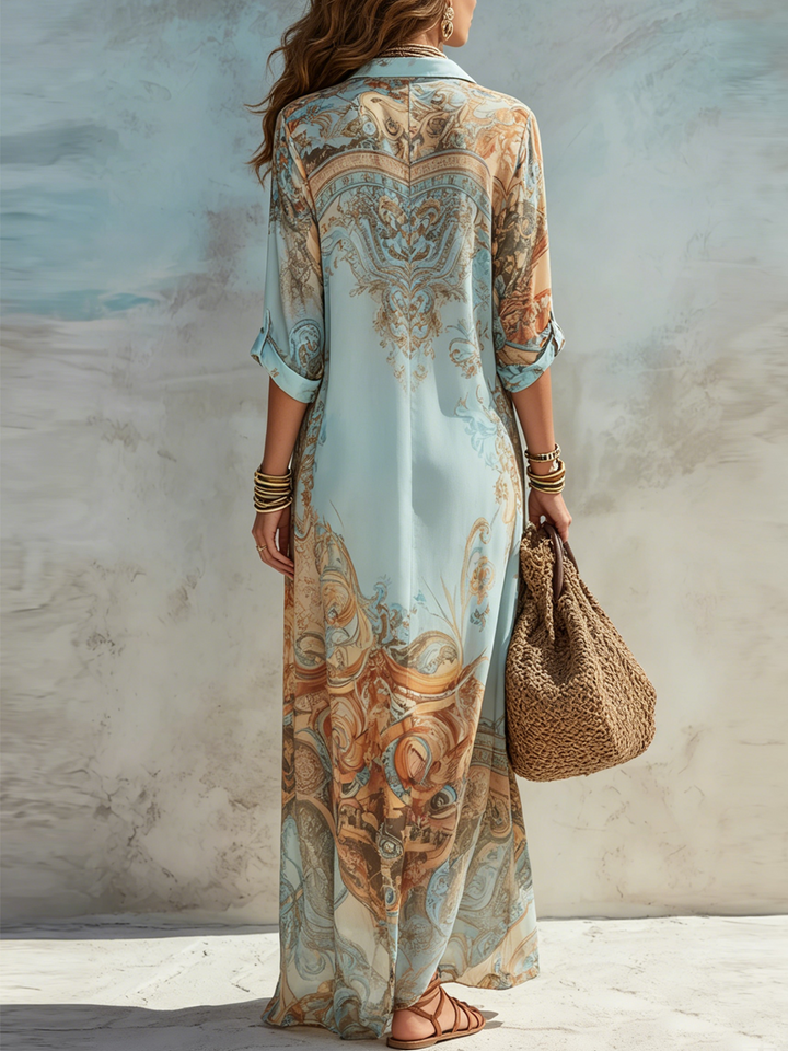 Caroline - Blue Floral Maxi Shirt Dress