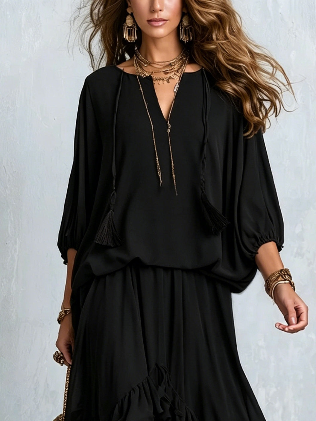 Cecilia - Black Tulle Top and Striped Skirt Matching Set