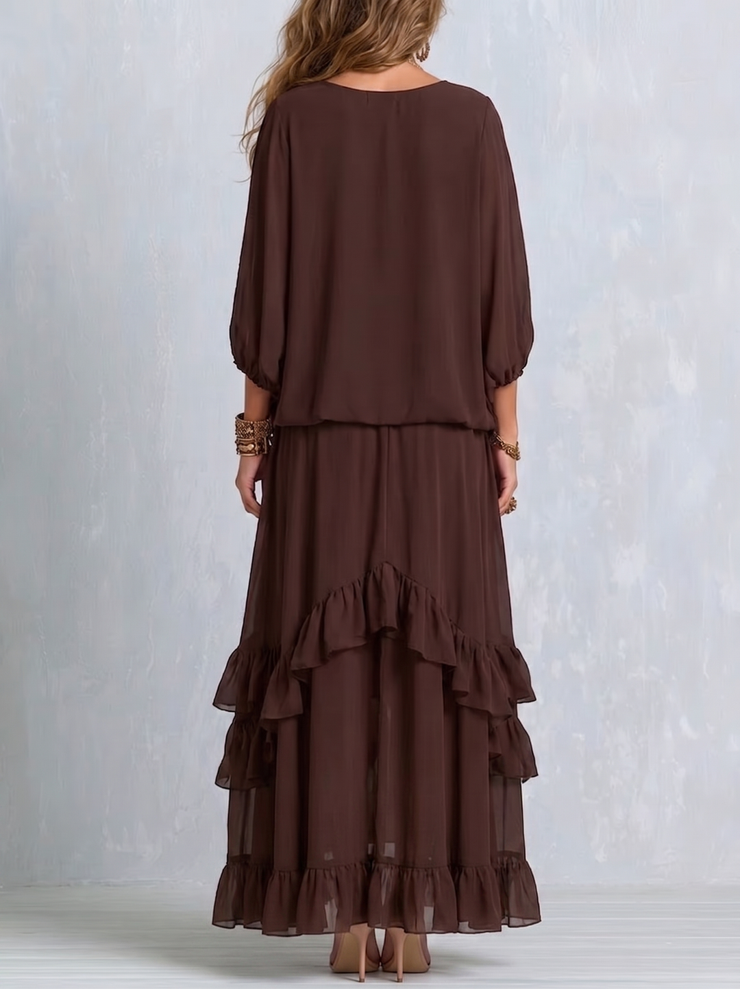 Sorrel - Brown Gauze Tassel Top and Tiered Skirt Matching Set