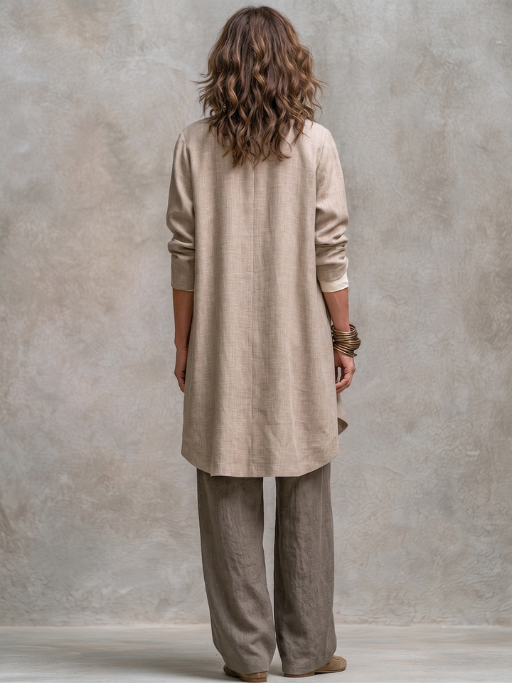 Karen - Beige Grey Layered Three-Piece Palazzo Matching Set