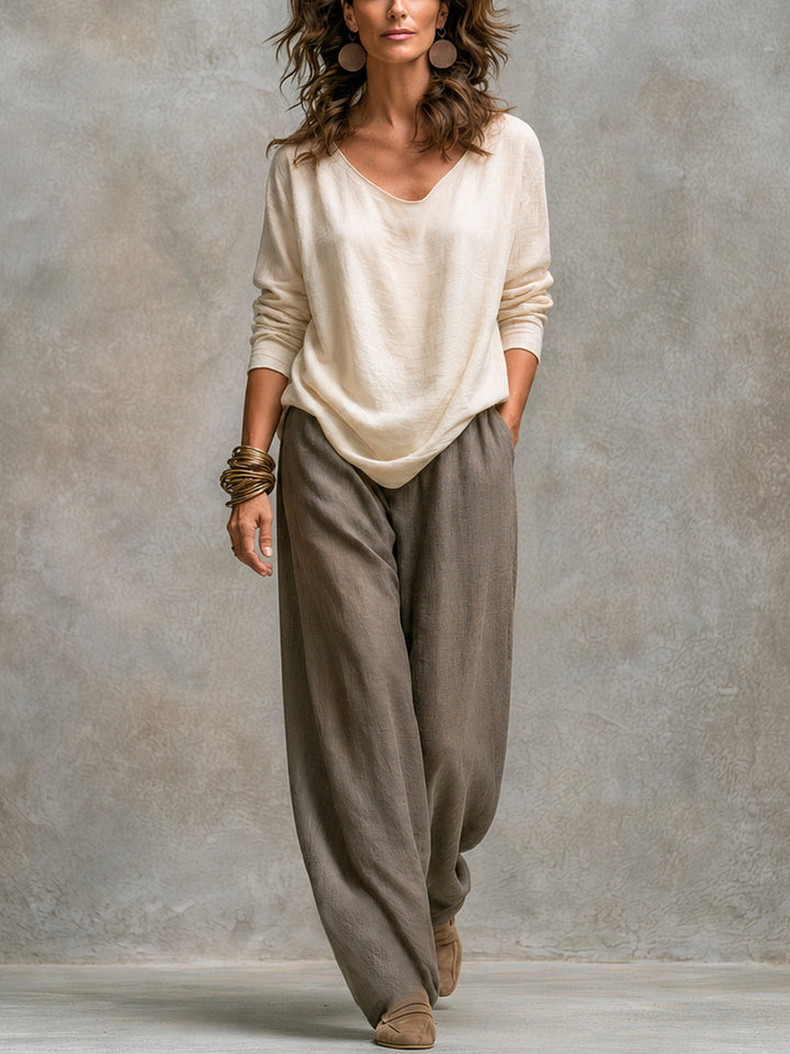 Karen - Beige Grey Layered Three-Piece Palazzo Matching Set
