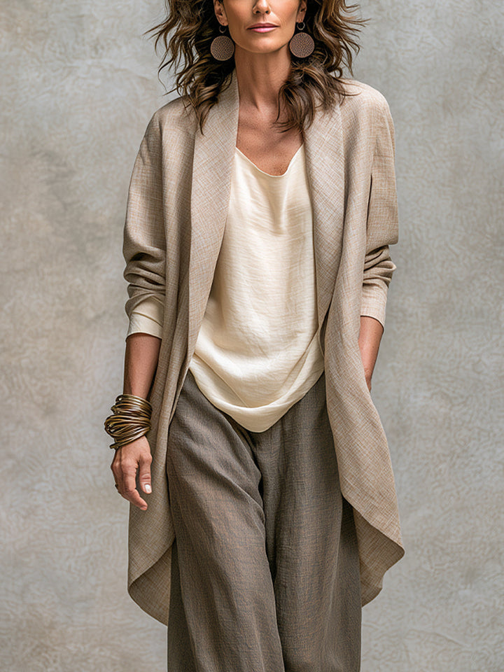 Karen - Beige Grey Layered Three-Piece Palazzo Matching Set